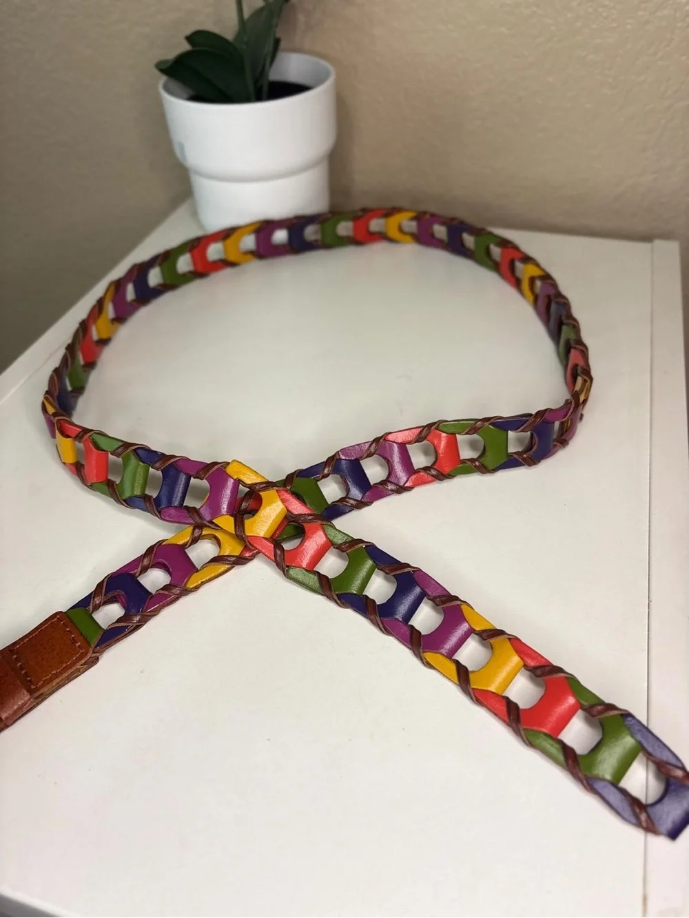 Multicolor Braided Leather Women's Belt with Gold-Tone Buckle
